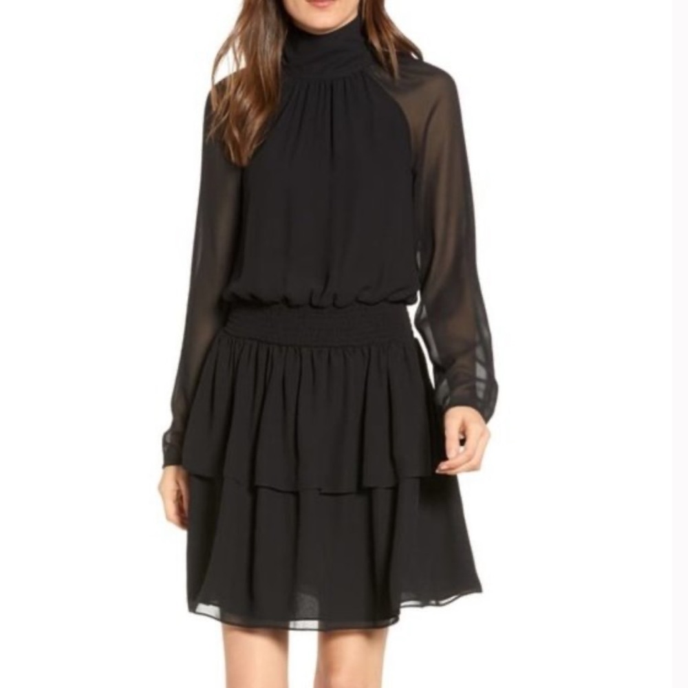 Rebecca Minkoff Tiered Chiffon Black Dress Medium Ruffled Zaykee Dress Like New